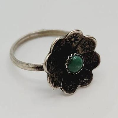 Navajo Sterling Stamped Flower Ring Unmarked Silver Vintage 