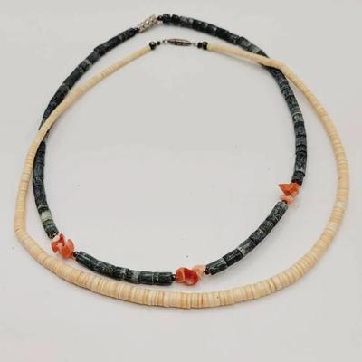 Coral Shell Vintage Beachy Necklaces 2 Pc 