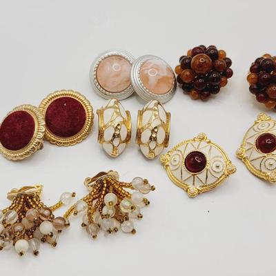 Costume Clip Earrings Lot in Autumn Tones 6 Pair