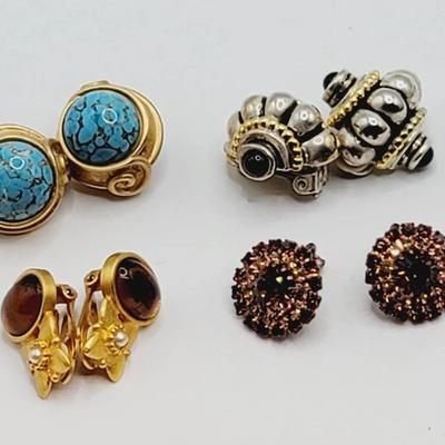 4 Pair Nicer Costume Clip Earrings - Gold and Silver Tone 