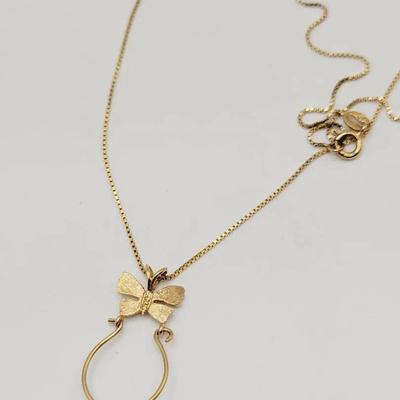 Gold Plate Sterling Butterfly Charm Holder Necklace 