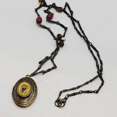 Romantic Floral Locket Necklace with Antiqued Bronze Tone