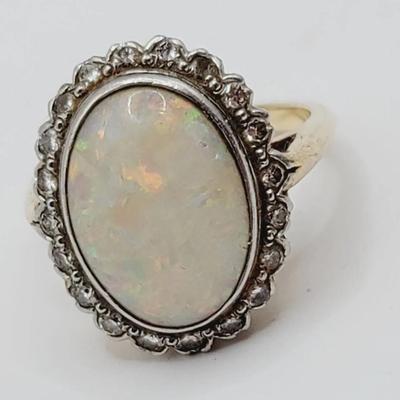 Stunning 14k Opal and Diamond Halo Ring Sz 8