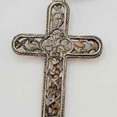Sterling Filigree Cross Pendant 925 Silver