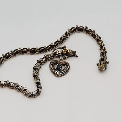 925 Sterling Silver and Mixed Stone Bracelet with Heart Charm