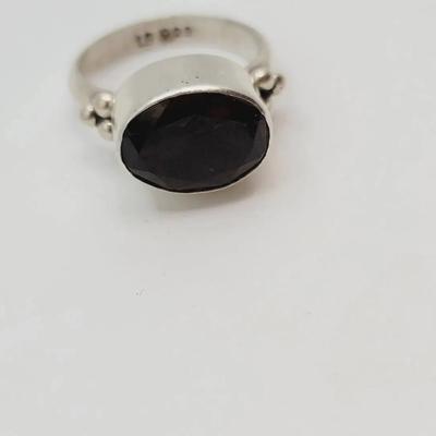 Sterling Silver and Smokey Quartz Signed Ring LB 925 Sz 7.5-8