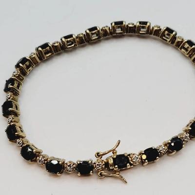 Sterling Clear and Dark Blue Tennis Bracelet 925 Silver Gold Wash