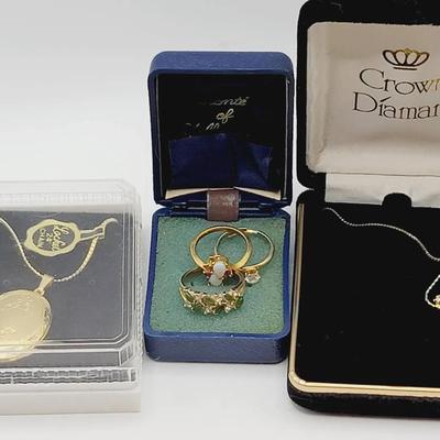 Gold Tone Plate and Fill Jewelry Lot Necklaces and Rings