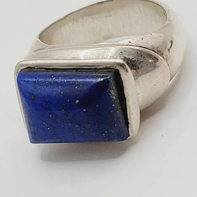 Artisan Lapis Lazuli and Sterling Ring Sz 7 Unmarked 925 Silver