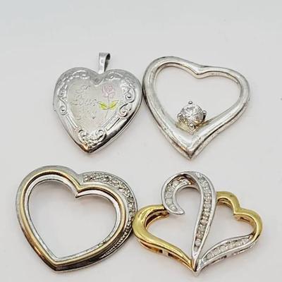 Sterling Heart Pendants Clear Stone 1 Is Locket 4 Pc 