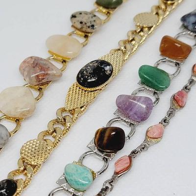 Semi Precious Stone and Composite Bracelets Vintage - 4 Pc Lot 
