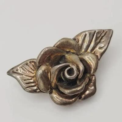 925 Sterling Rose Pin Vintage Silver