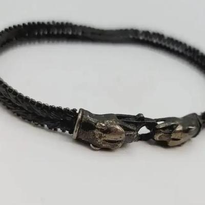 Panther Head Clasp Sterling Silver Bracelet Vintage 