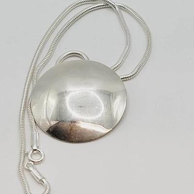 925 Sterling Mod Domed Disc Necklace Vintage Silver 