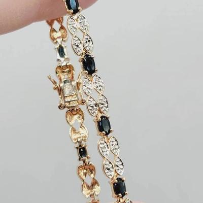 Beautifully Delicate Multi-Gem and Sterling Bracelet - Gold Wash with Blue and Clear Stones