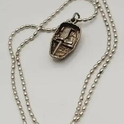 Sterling Artisan Row Boat Pendant Necklace 