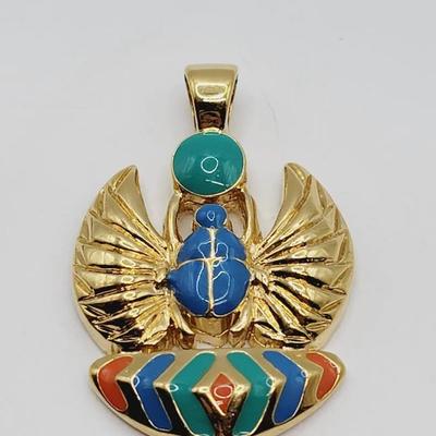 Egyptian Revival Enamel Gold Tone Necklace 