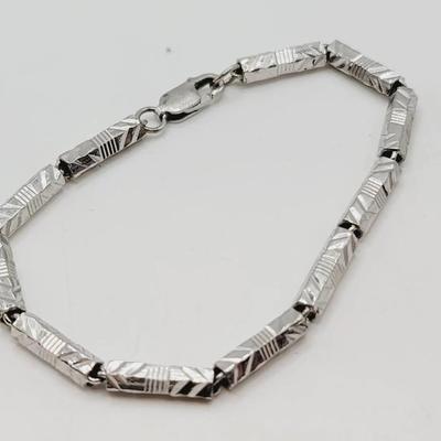 Sterling 925 Tooled Link Bracelet Silver