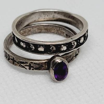 Witchy Boho Amethyst Ring and Band Set Sterling Sz 7.5-8