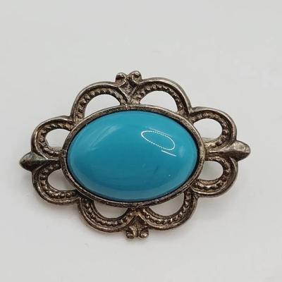 Sterling Turquoise Brooch Pin 926 Silver Vintage 
