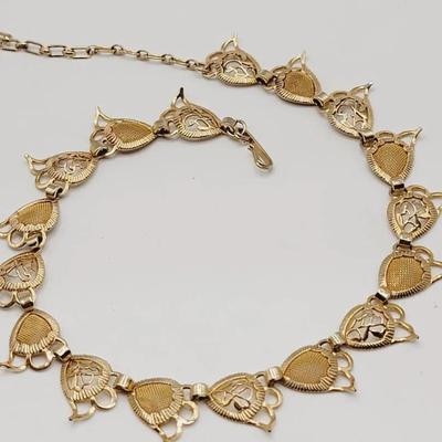 Gold Tone Mesh and Filigree Mid Century Collar Necklace 