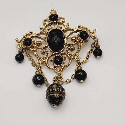 1928 Black and Gold Tone Chatelaine Pin