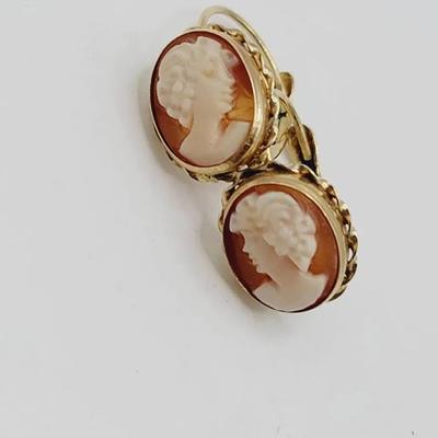 14k Yellow Gold Cameo Earrings Vintage