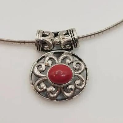 Red Jasper Sterling Silver Slide Pendant Necklace 925
