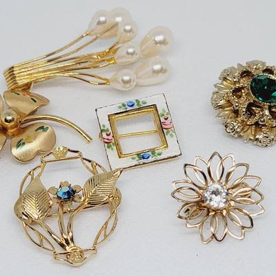 Classy Dress Pin Lot - Includes Napier & a 12k GF Edward Pin 6 Pc Vintage Pins