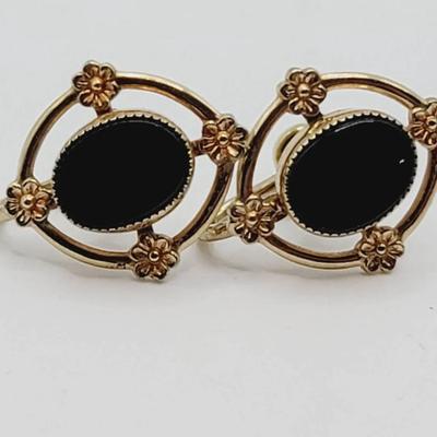 14KGF and Onyx Screw Back Earrings