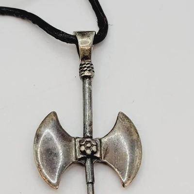 Sterling Minoan Labrys Double Axe Pendant On Cord