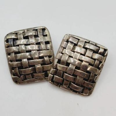 Basket Weave Earrings 925 Sterling Silver Signed