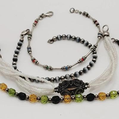 Sterling Clasp and Other Beaded Bracelets 4 Pc 