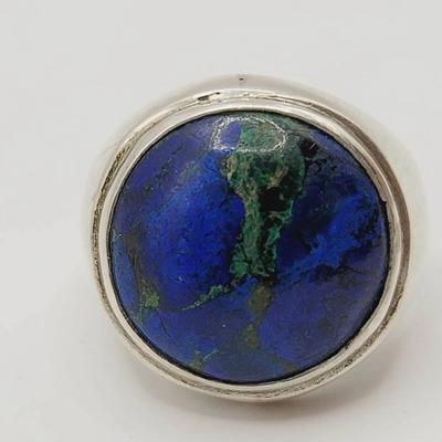 Sz 8.5-9 Malachite Azurite Signet Style Ring Sterling Silver 