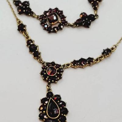 NORM Yellow Gold Plate Bohemian Garnet Necklace And Bracelet Set
