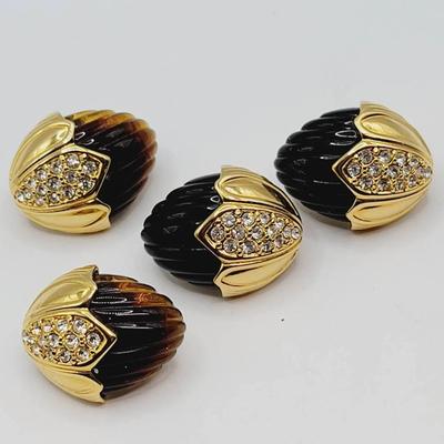 Black and Brown Lucite Joan Rivers Rhinestone Earrings 