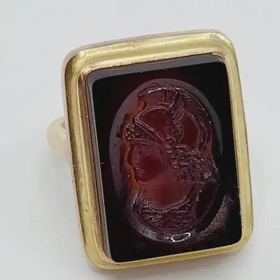 Hermes Intaglio Carnelian 14k Yellow Gold Ring 585 Sz 7 Antique 