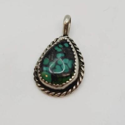 Gorgeous Turquoise Signed Sterling Pendant Southwest 