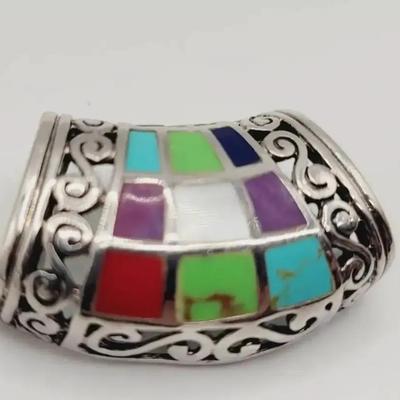 Multi Gem Sterling Silver Slide Pendant 925