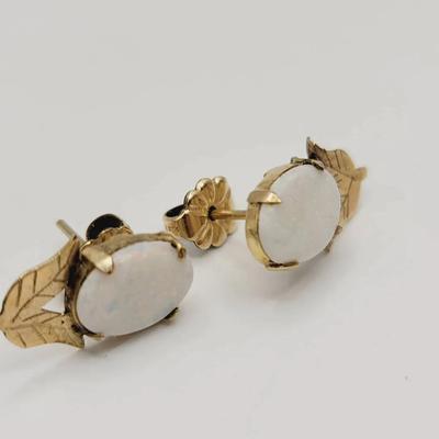 Gold Fill Antique Opal Flower Earrings