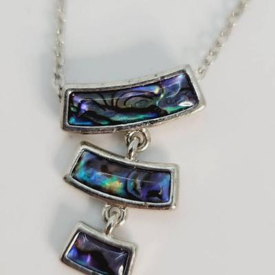 Abalone Slice Silver Tone Necklace 