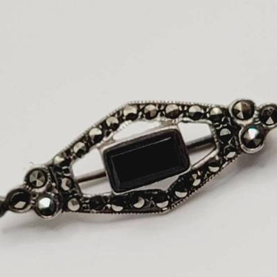 Sterling Hematite Art Deco Pin 925 Silver