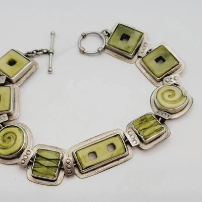 Signed JLR 925 Sterling Silver and Dyed Bone Bracelet 