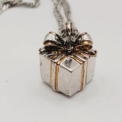 Present or Gift Box Charm Pendant Necklace 925 Sterling Silver
