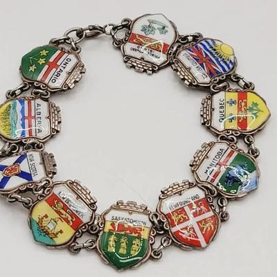 Sterling and Enamel Canadian Provinces Bracelet Vintage 
