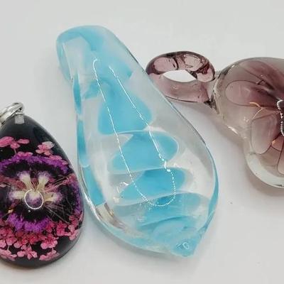 Glass and Acrylic Artsy Pendants 4 Pc 