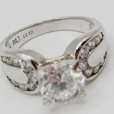 CZ Sterling 925 PAJ Engagement Ring Sz 7 Silver