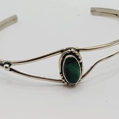 Sterling Malachite Cabochon Bracelet 925 Silver Tlc