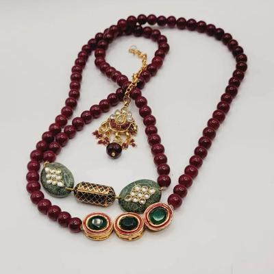Indian Faux Ruby and Emerald Necklace and Head Piece