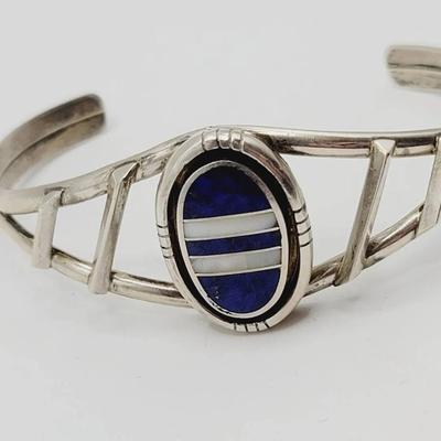Sterling Silver Signed Bracelet DD Lapis Mother Of Pearl 